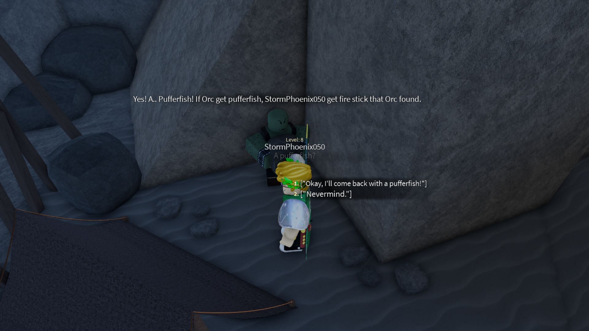 You will find the Orc on the sea-facing rock&#039;s edge (Image via Roblox)