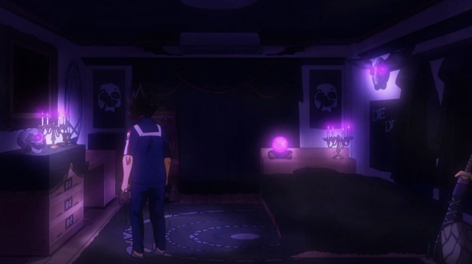 Fumikage Tokoyami&#039;s room as seen in anime (Image via Studio Bones)