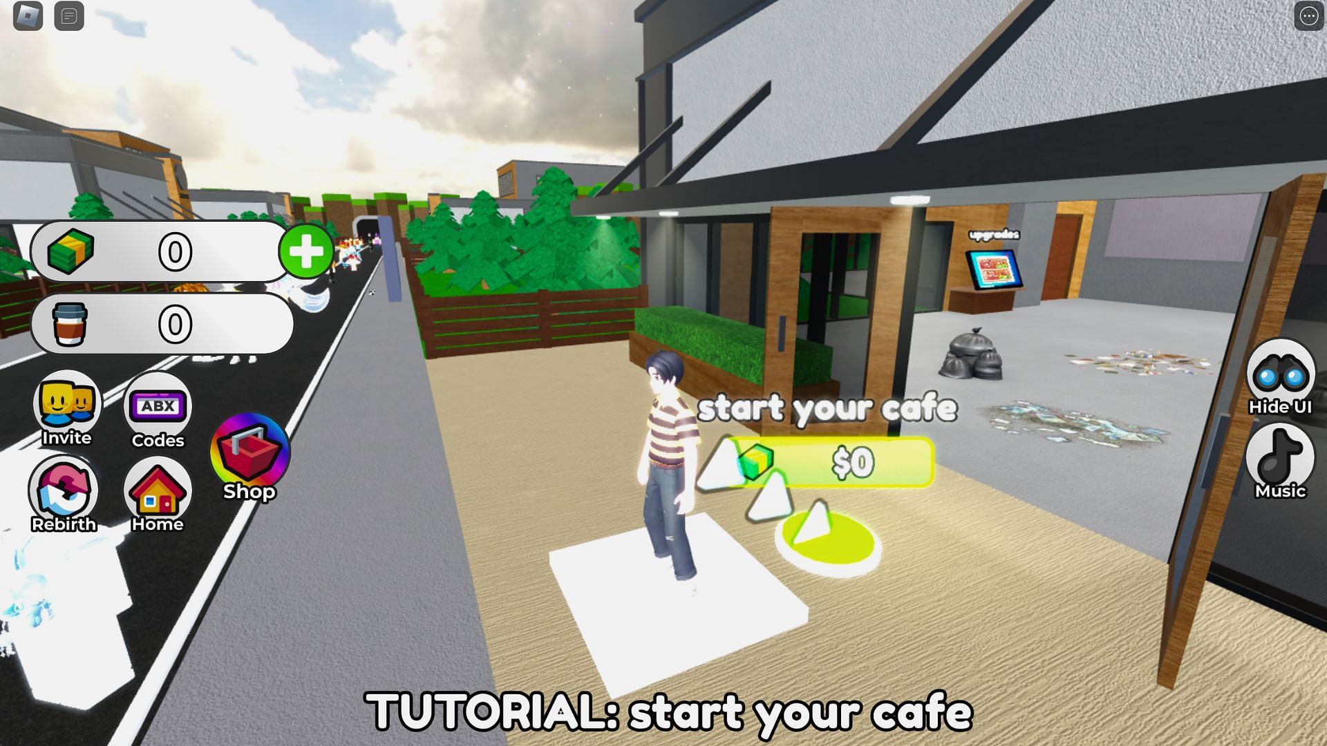 Get free cash and build the cafe (Image via Roblox)