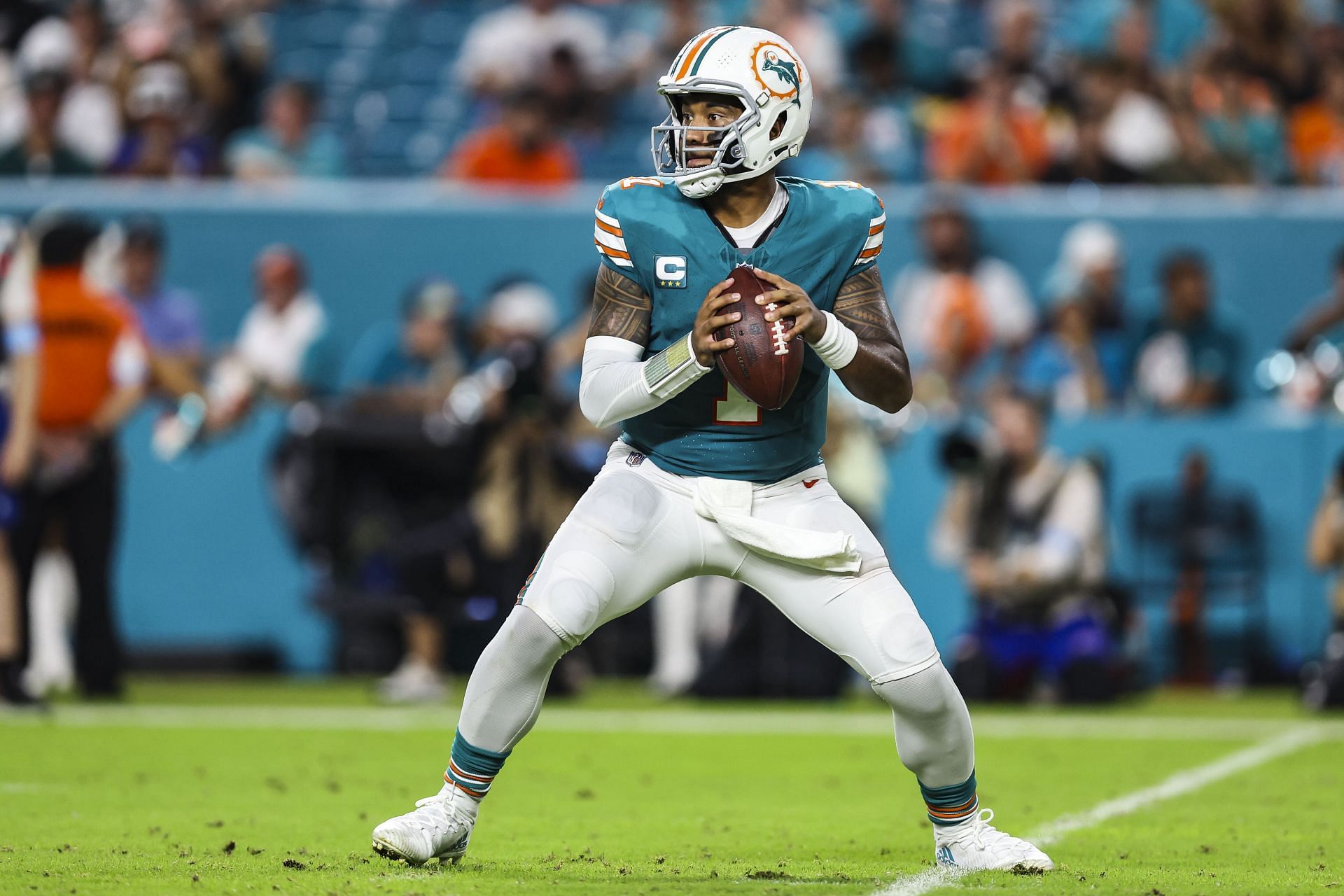 Tua Tagovailoa during Buffalo Bills v Miami Dolphins - Source: Getty