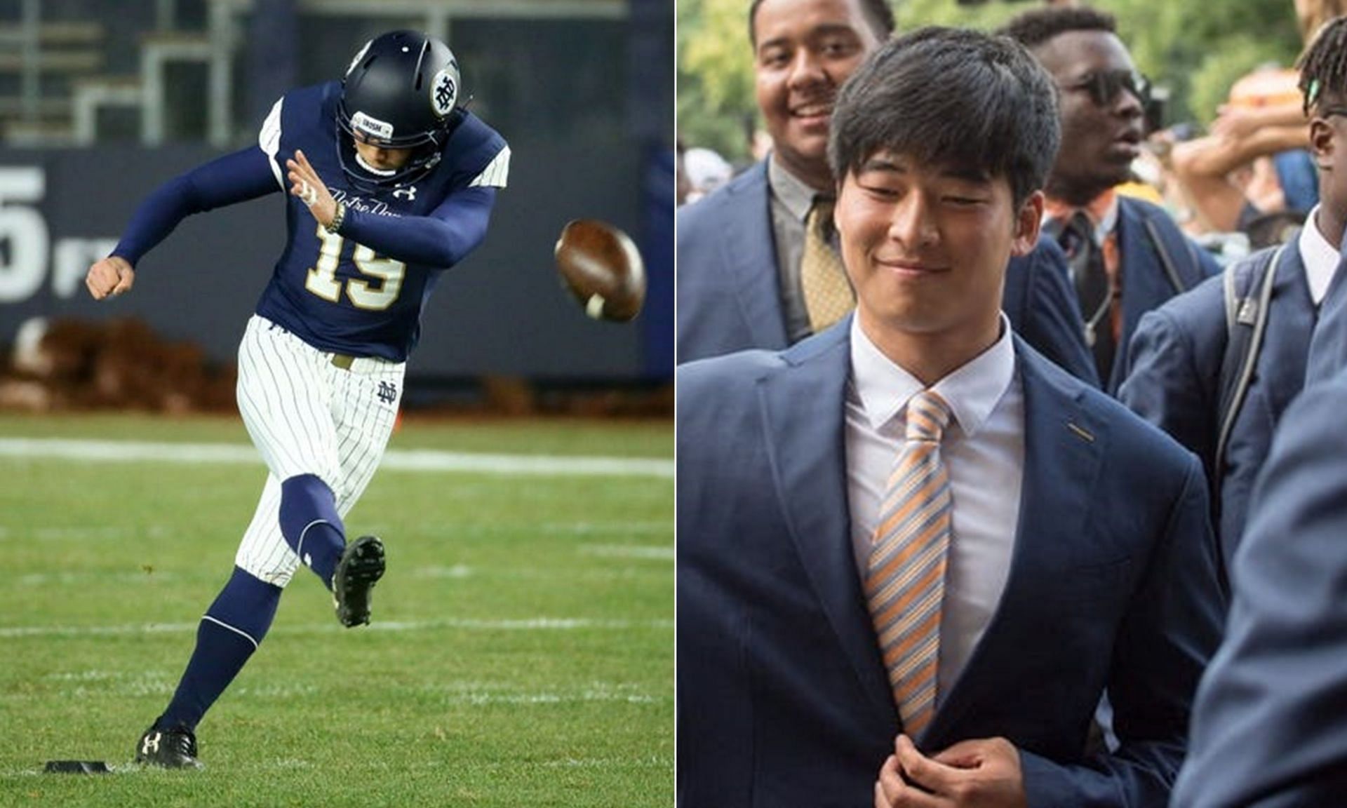 Notre Dame&rsquo;s Asian Kicker Justin Yoon. (Image credits: Imagn)