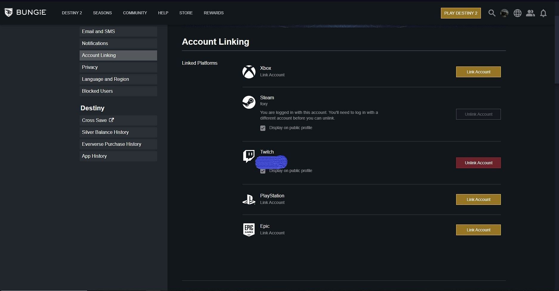 Account Linking page on Bungie&#039;s website (Image via Bungie)