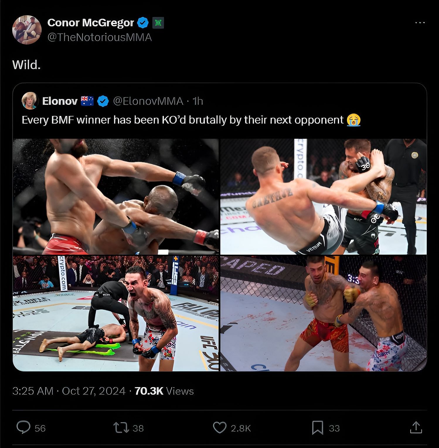 Conor McGregor's now-deleted tweet highlights an interesting trivia about UFC BMF champs.