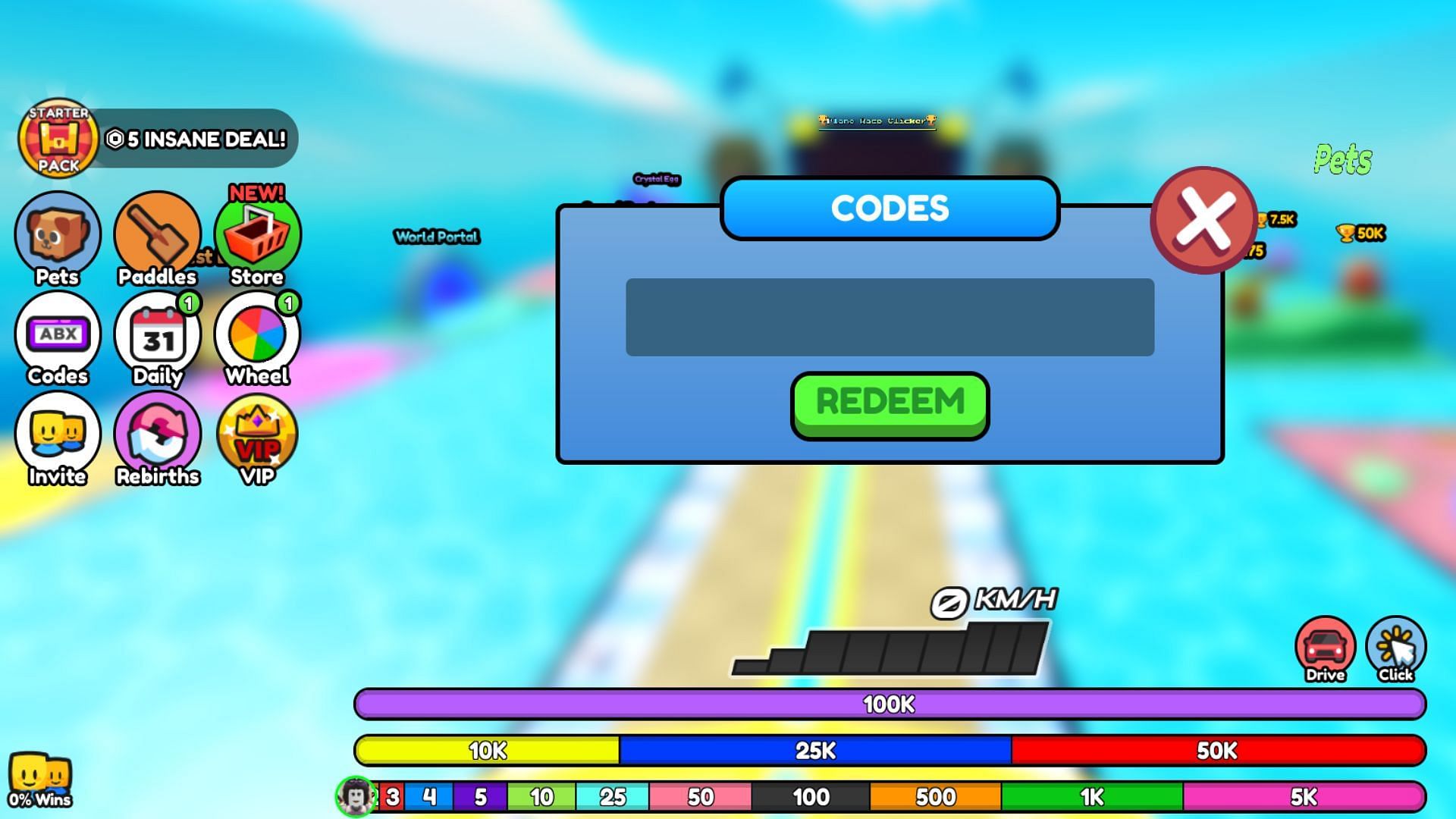 Redeem codes in Boat Race Clicker (Image via Roblox)