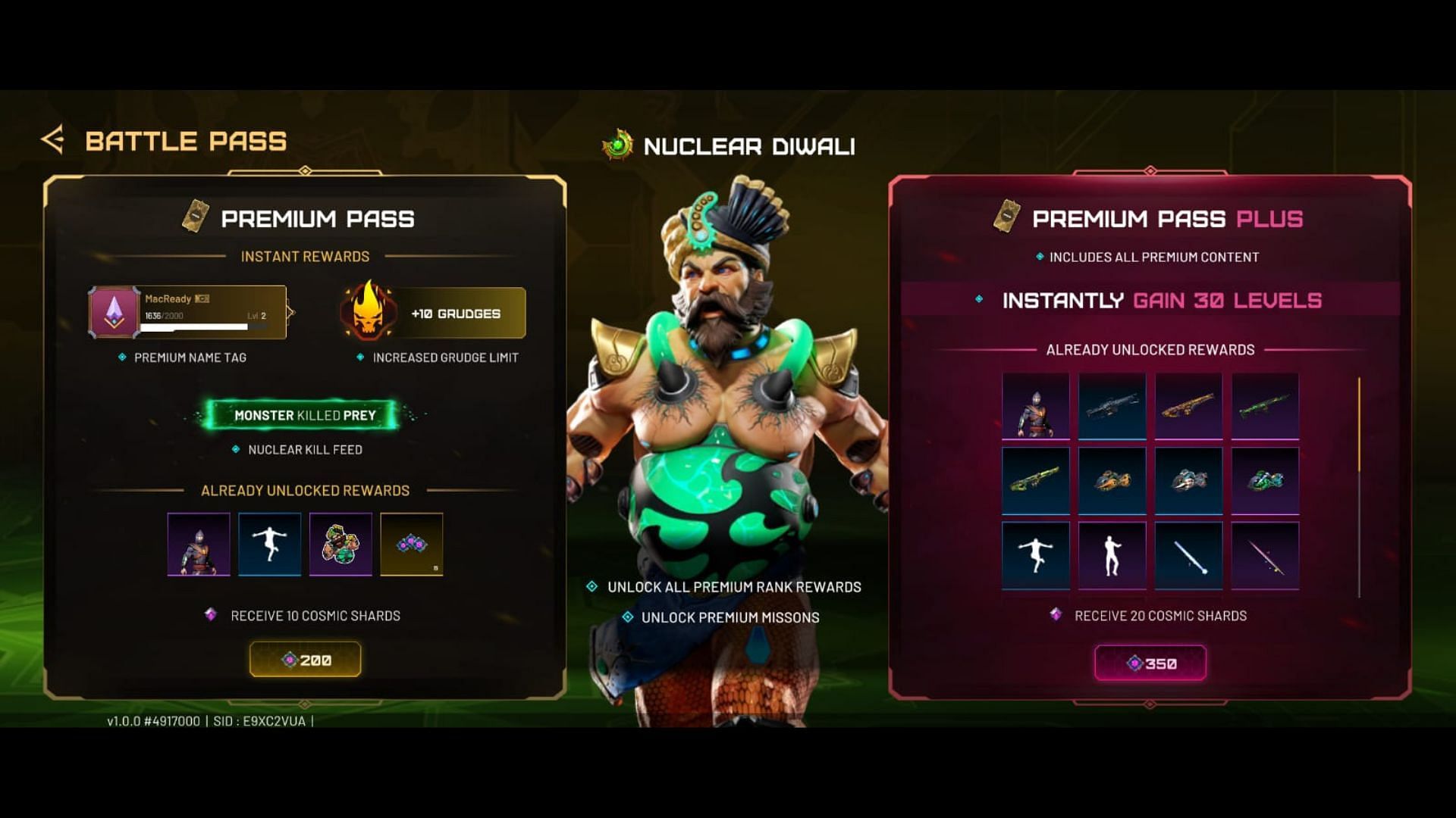 The price segments for the Nuclear Diwali Battle Pass (Image via SuperGaming)