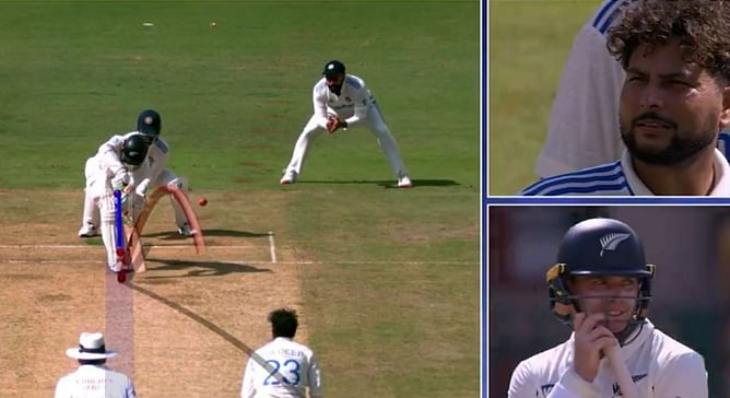 [Watch] Kuldeep Yadav traps New Zealand skipper Tom Latham lbw to provide first breakthrough for India in IND vs NZ 1st Test