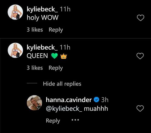 Kylie commented on Hanna's IG post