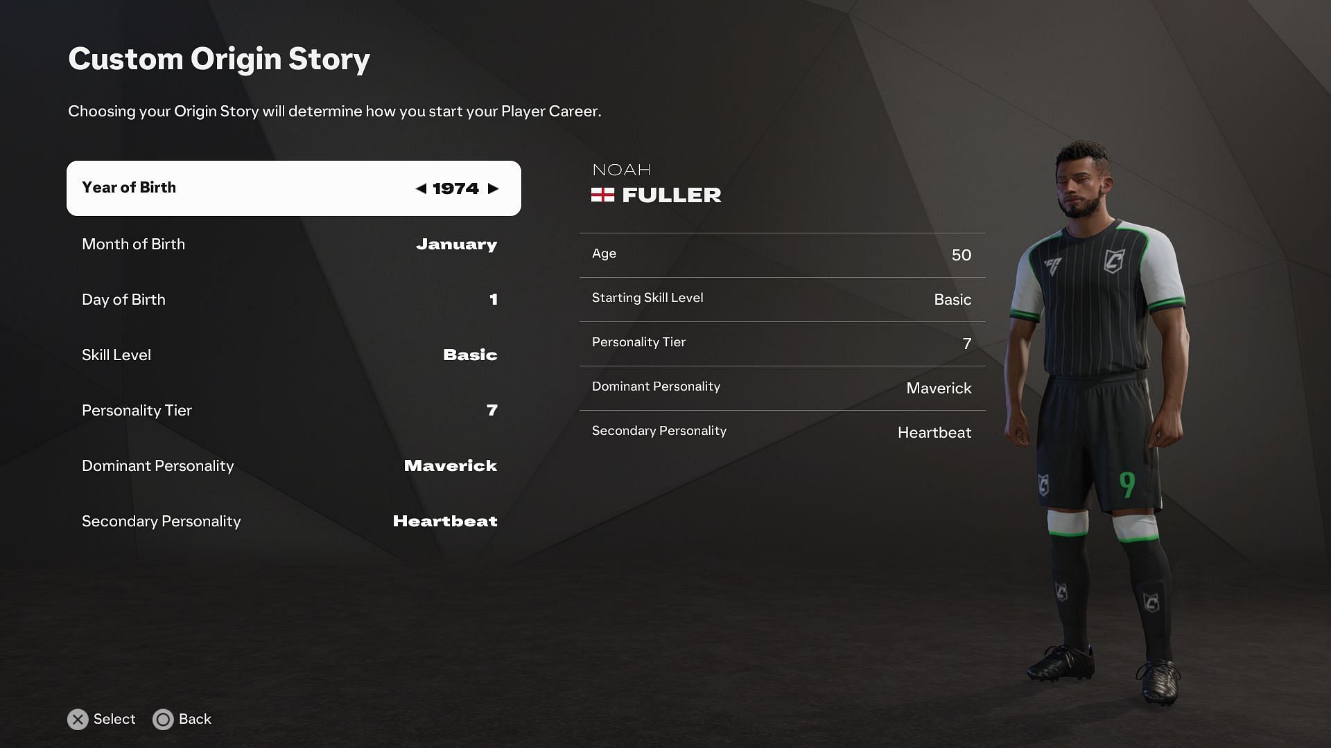 Custom Origin Story settings (Image via EA Sports)