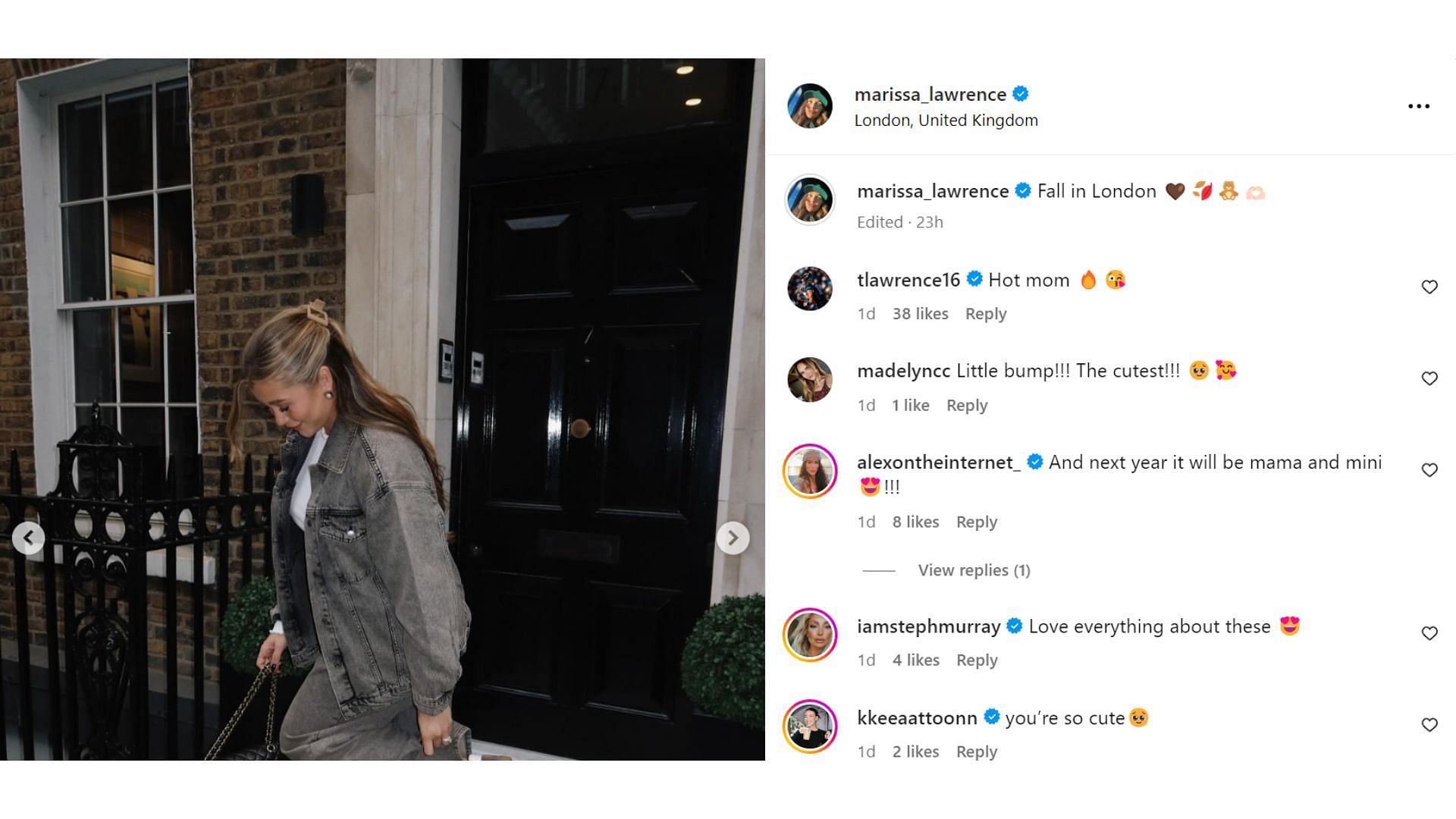 Trevor Lawrence comments on wife Marissa's IG post in London [Image credit: @marissa_lawrence]