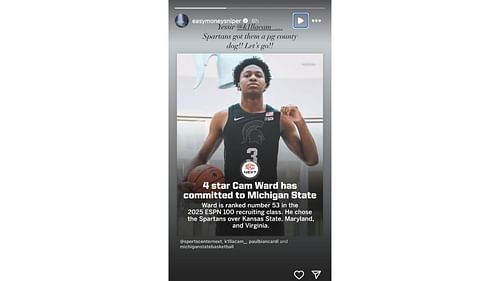 Kevin Durant shows support for Michigan State basketball and Cam Ward in latest IG post. Photo Credit: Kevin Durant IG account