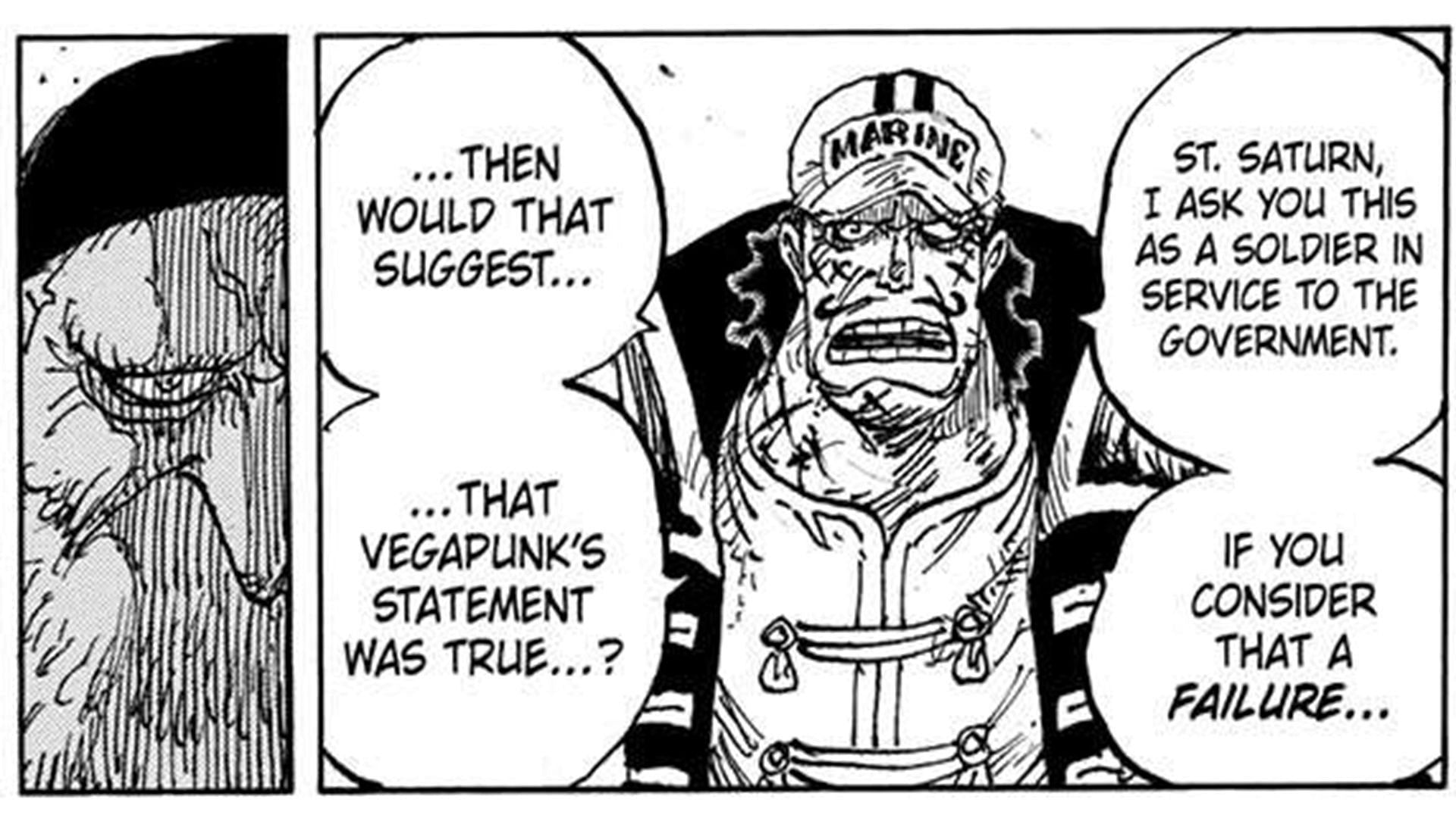 Doberman questioning Saturn in One Piece chapter 1125 (Image via Shueisha)