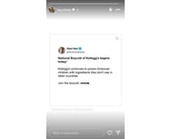 Kayla Harper shares a post about the Kellogg's boycott (Image from Harper's Instagram)