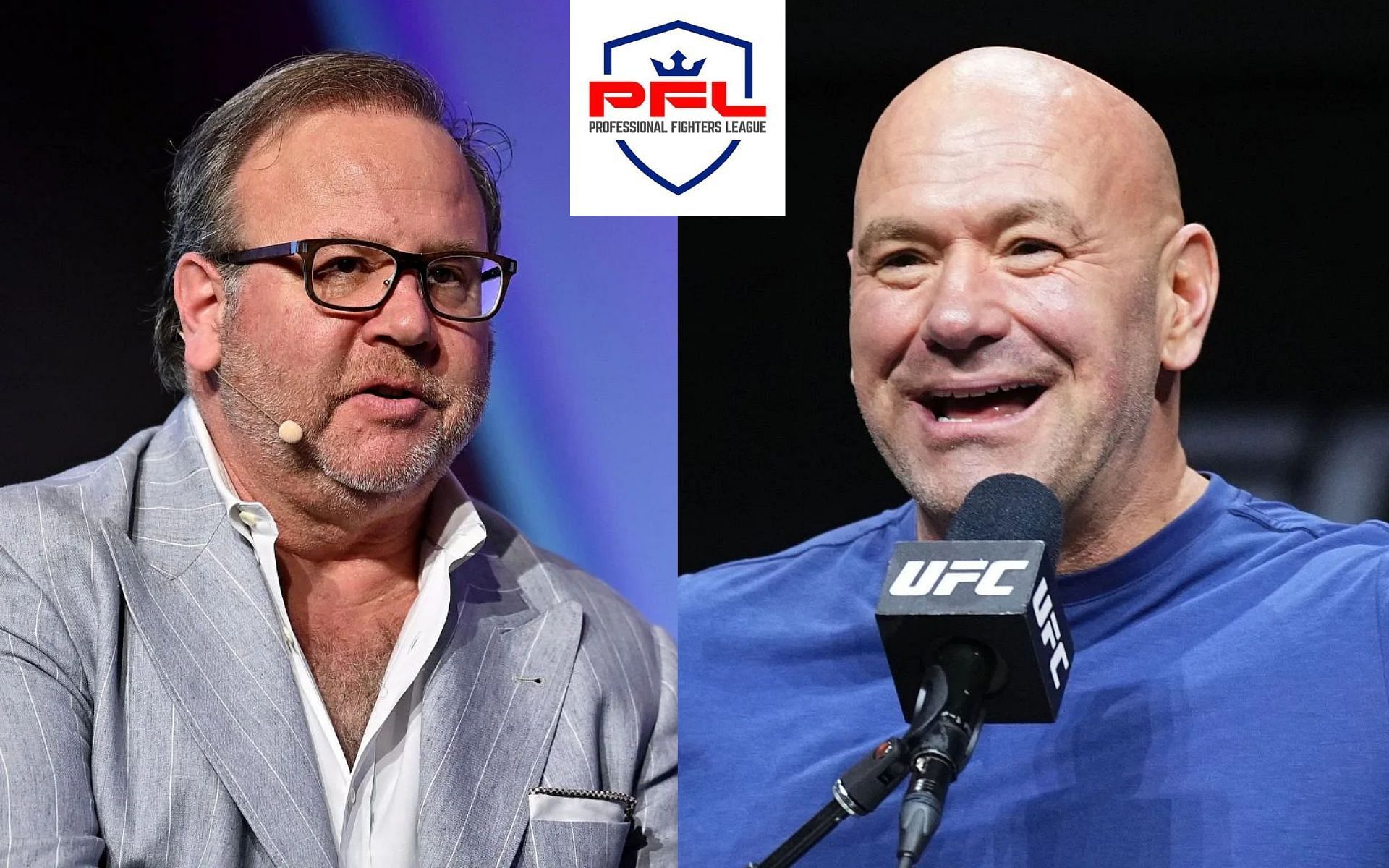 PFL founder Donn Davis (left) compares &quot;Coke and Pepsi&quot; to their rivalry with the UFC and Dana White (right) [Images courtesy: Getty Images, @pfl on X]