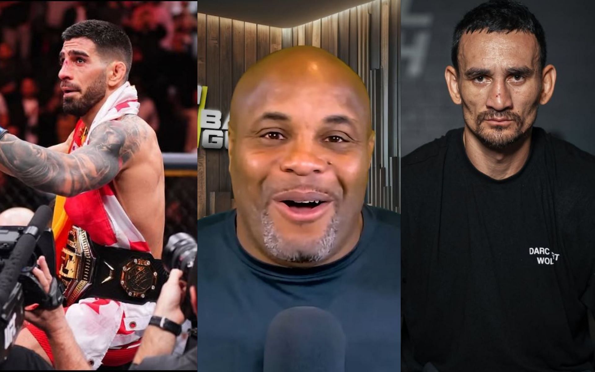 Daniel Cormier (middle) regrets not being the one to interview Ilia Topuria (left) and Max Holloway (right). [Image credit: @dc_mma, @iliatopuria, @blessedmma on Instagram]