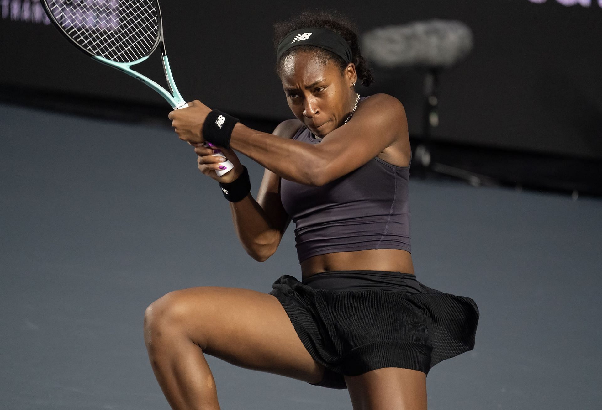 Gauff in action at the 2023 WTA Finals (Source: Getty)