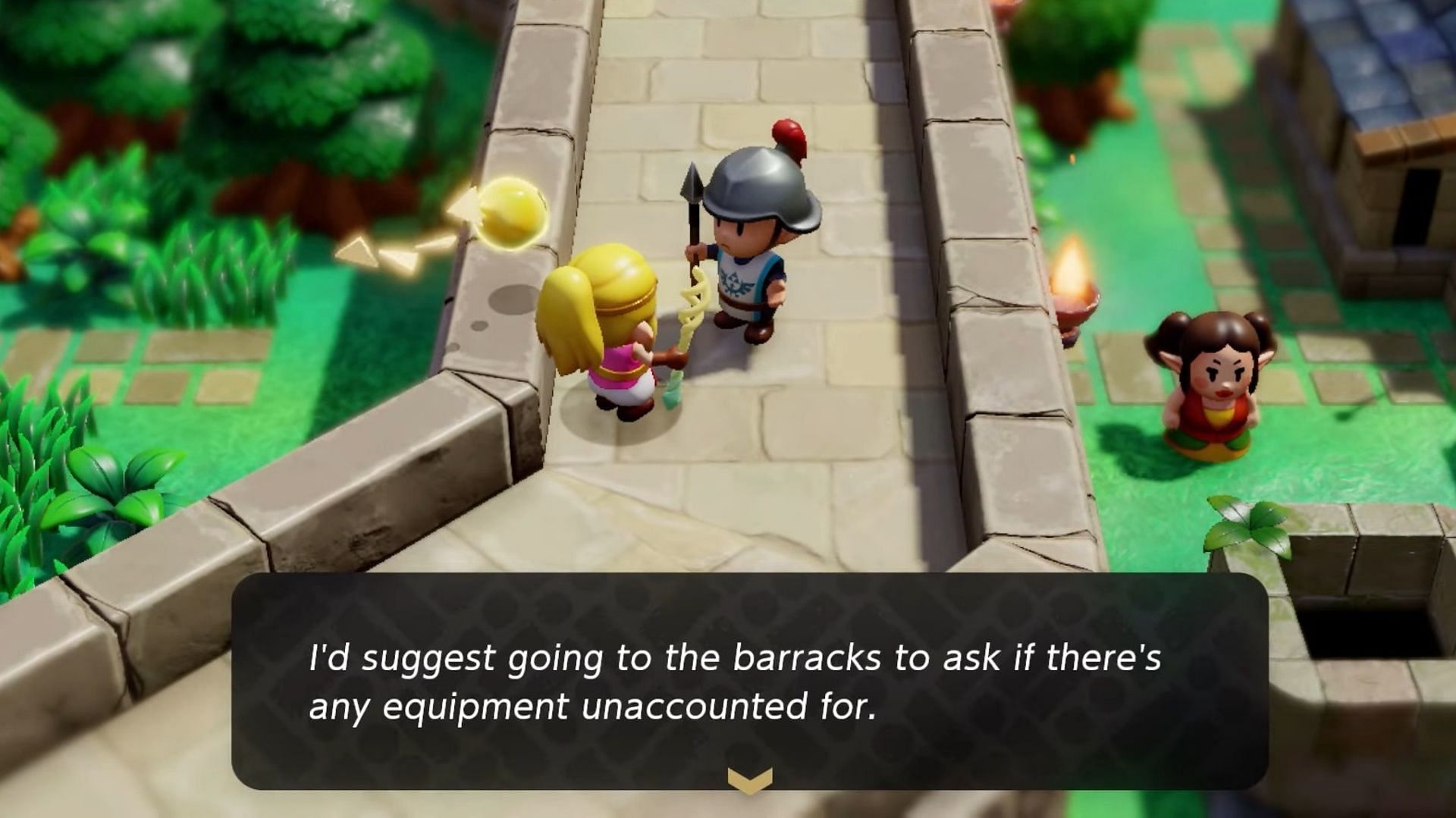 One of the guards who must be questioned to find the culprit in Zelda Echoes of Wisdom (Image via Nintendo/Gamerpillar)