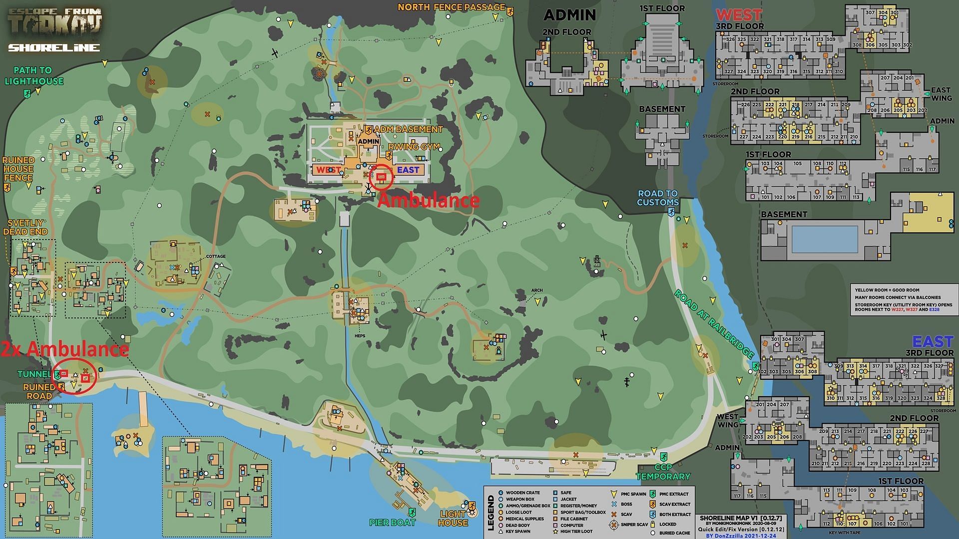 All three Ambulances on the Shoreline map in Escape from Tarkov Health Care Privacy Part 1 quest (Image via Battlestate Games)