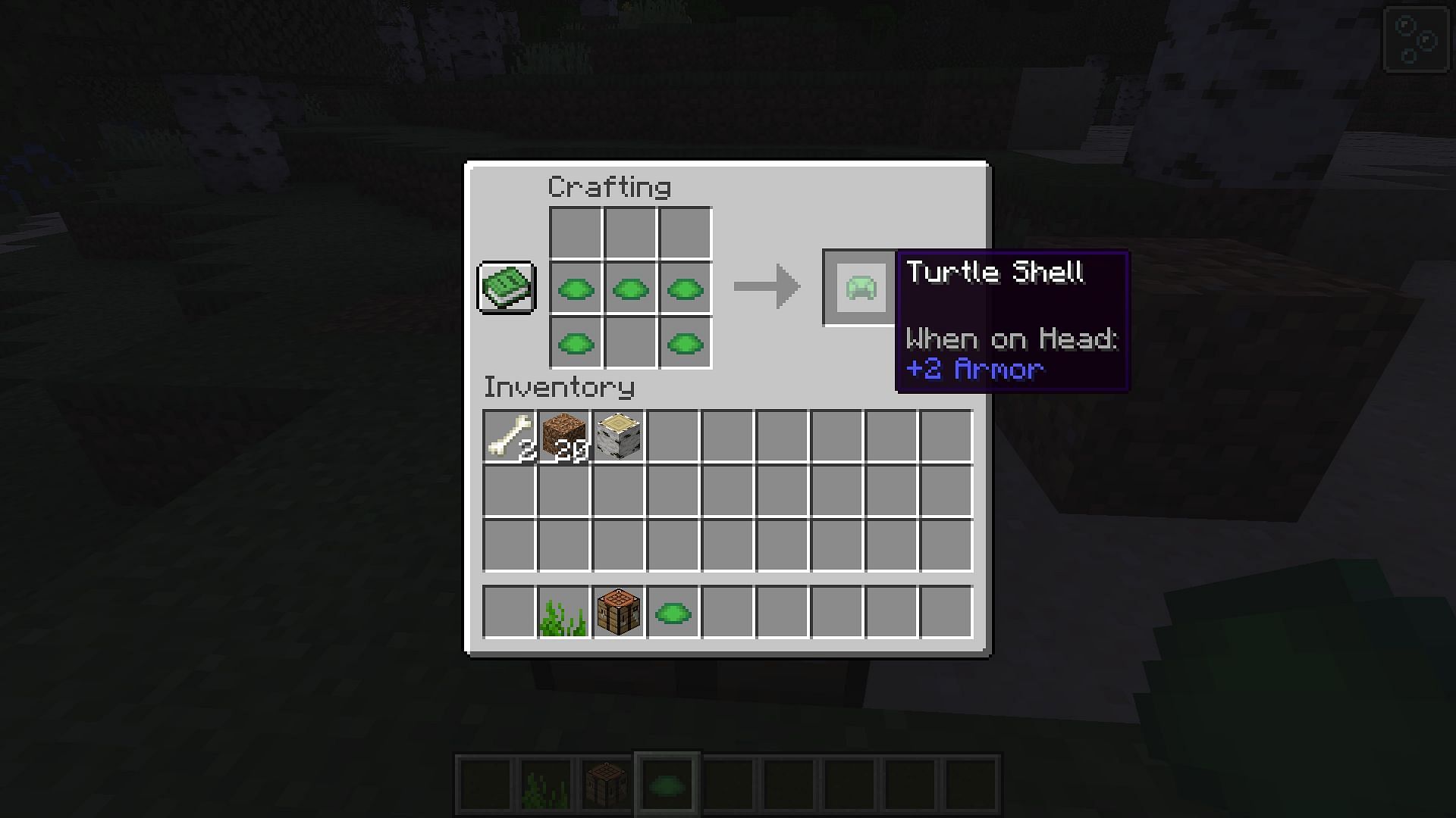 Use the turtle scutes to craft a turtle shell (Image via Mojang Studios)