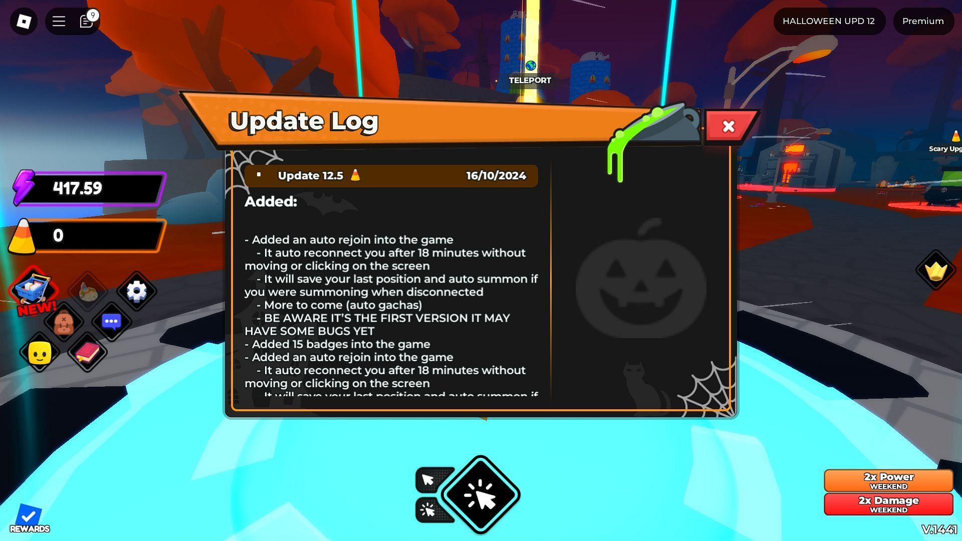 In-game update log (Image via Roblox)