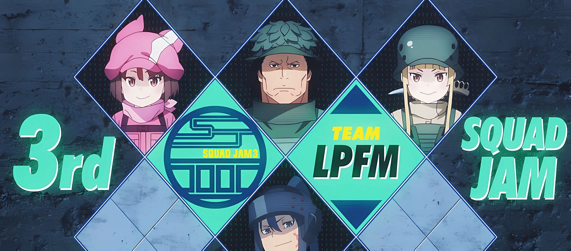 LLENN&#039;s team, as seen in the Third Squad Jam (Image via A-1 Pictures)