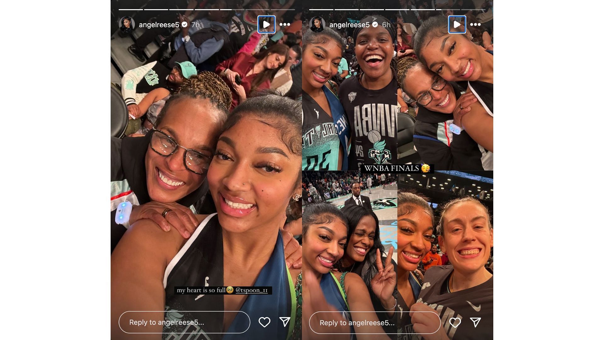 A. Reese shares photos of her wearing half Breanna Stewart-half Napheesa Collier outfit. Photo Credit: Angel Reese&#039;s IG account