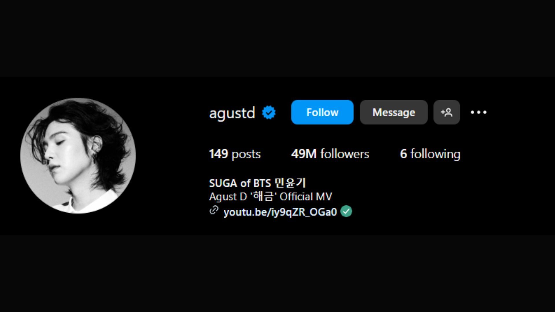 Instagram of Suga (Image via Instagram/augustd)