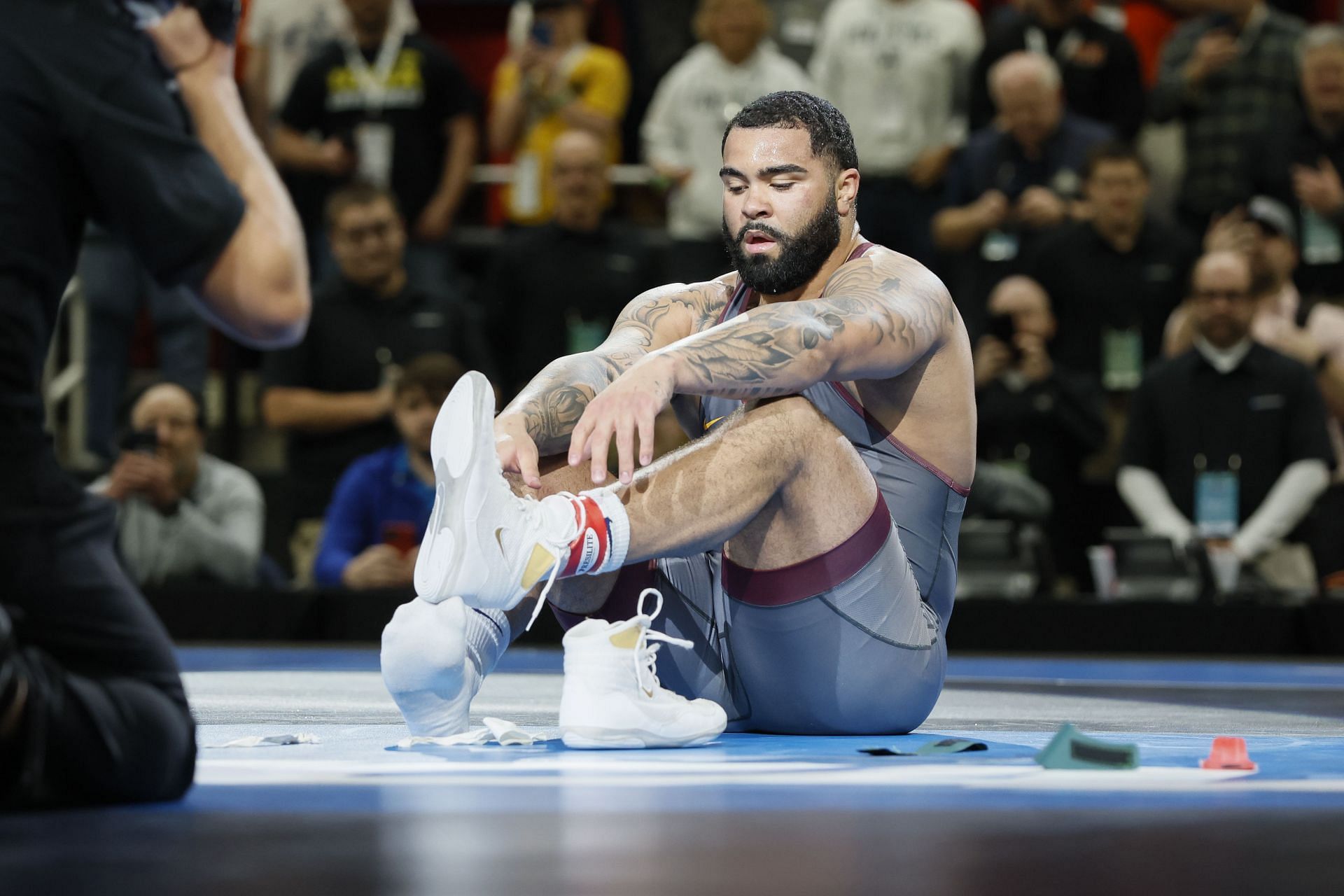 Gable Steveson during the 2022 NCAA Division I Men&#039;s Wrestling Championship (Image via: Getty Images)