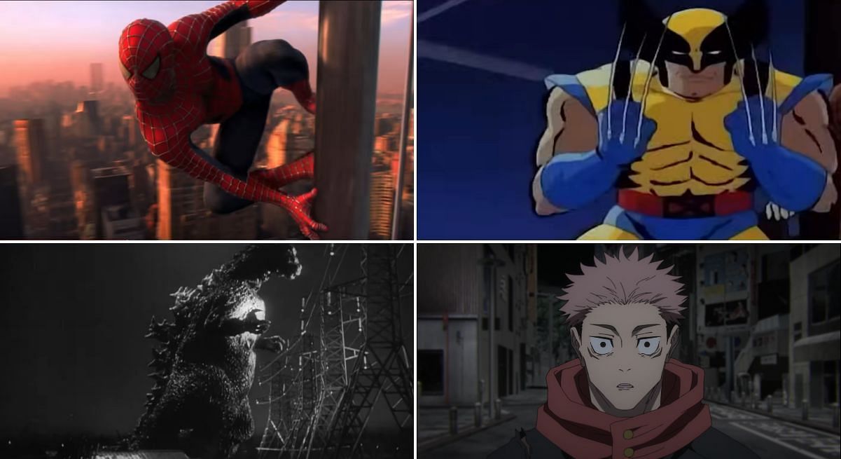 MHA&rsquo;s influences and anime it influenced (Image via Marvel Enterprises, Marvel Entertainment Group, Toho, Studio MAPPA)