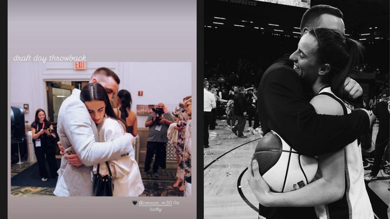 Caitlin Clark shares on IG a throwback photo of herself and her boyfriend Connor McCaffery hugging after the 2024 WNBA Draft. [photo: @caitlinclark22/IG]