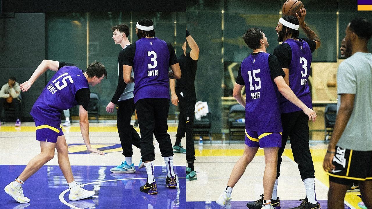 Austin Reaves seemingly trash talks Anthony Davis in Lakers&#039; practice with &#039;too small&#039; gesture (Image Credit: @lakers on Instagram)