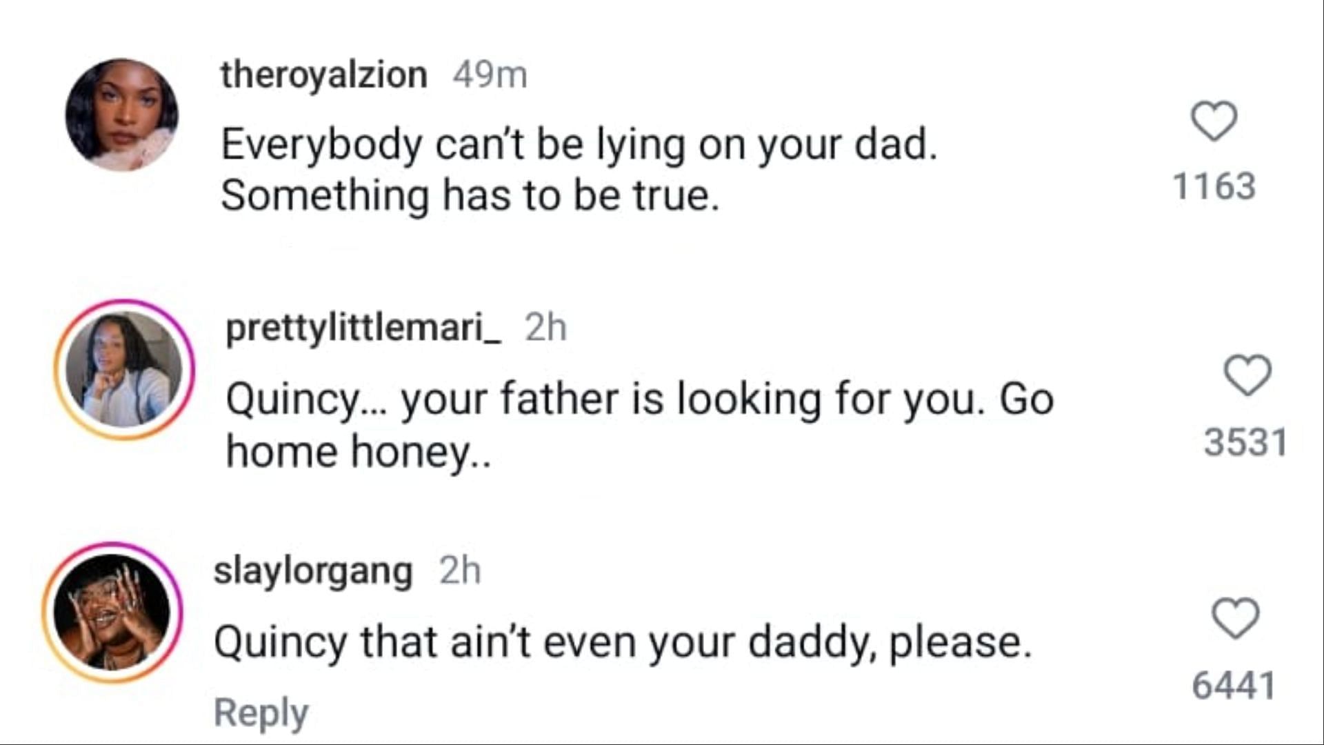 Netizens reacted to Quincy&#039;s statement defending Combs (Image via Instagram / @theroyalzion /@prettylittlemari_ / @slaylorgang)