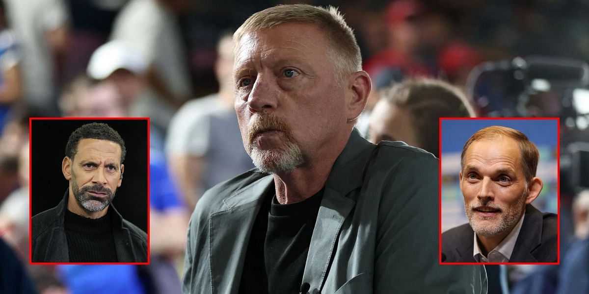 (L-R) Rio Ferdinand (inset), Boris Becker, and Thomas Tuchel (inset). (Images via GETTY)