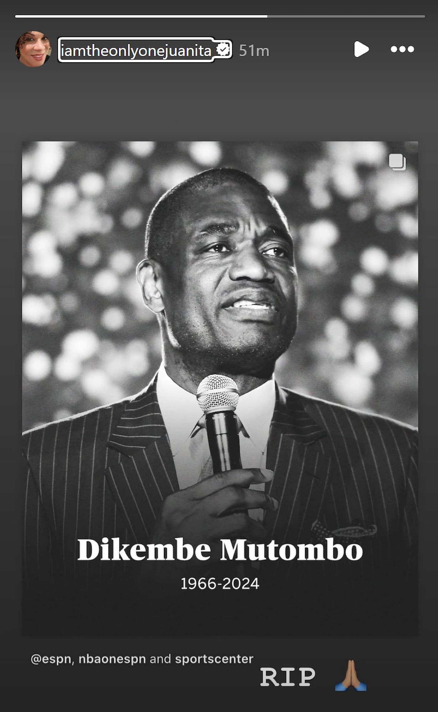 Michael Jordan&#039;s ex-wife Juanita Vanoy&#039;s tribute to Dikembe Mutombo (image credit: instagram/iamtheonlyonejuanita)