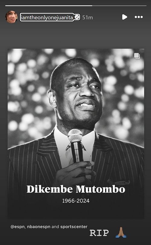 Michael Jordan's ex-wife Juanita Vanoy's tribute to Dikembe Mutombo (image credit: instagram/iamtheonlyonejuanita)