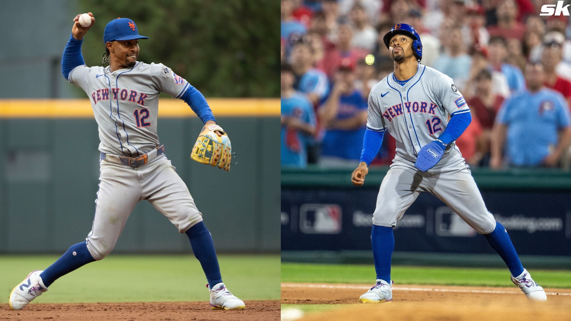 New York Mets shortstop Francisco Lindor watches a fly ball during a National League Division Series game against the Philadelphia Phillies (Source: Getty)