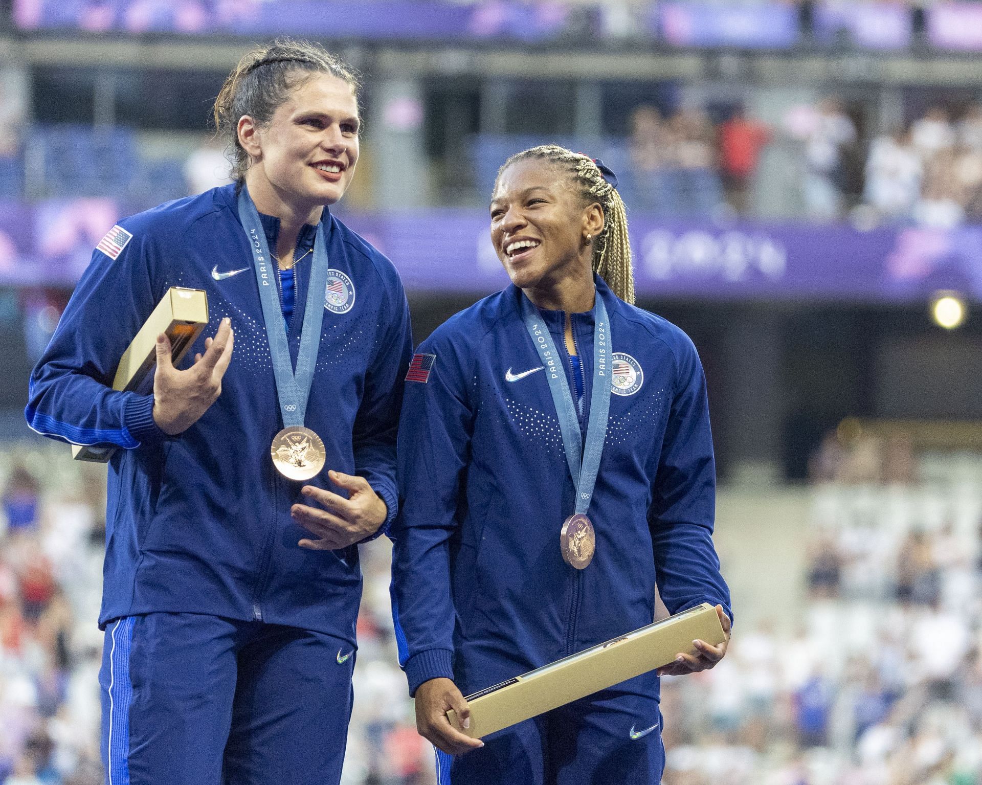 Ilona Maher [Left] with the bronze medal from the women&#039;s rugby sevens at the Paris Olympics 2024 [Image Source: Getty]