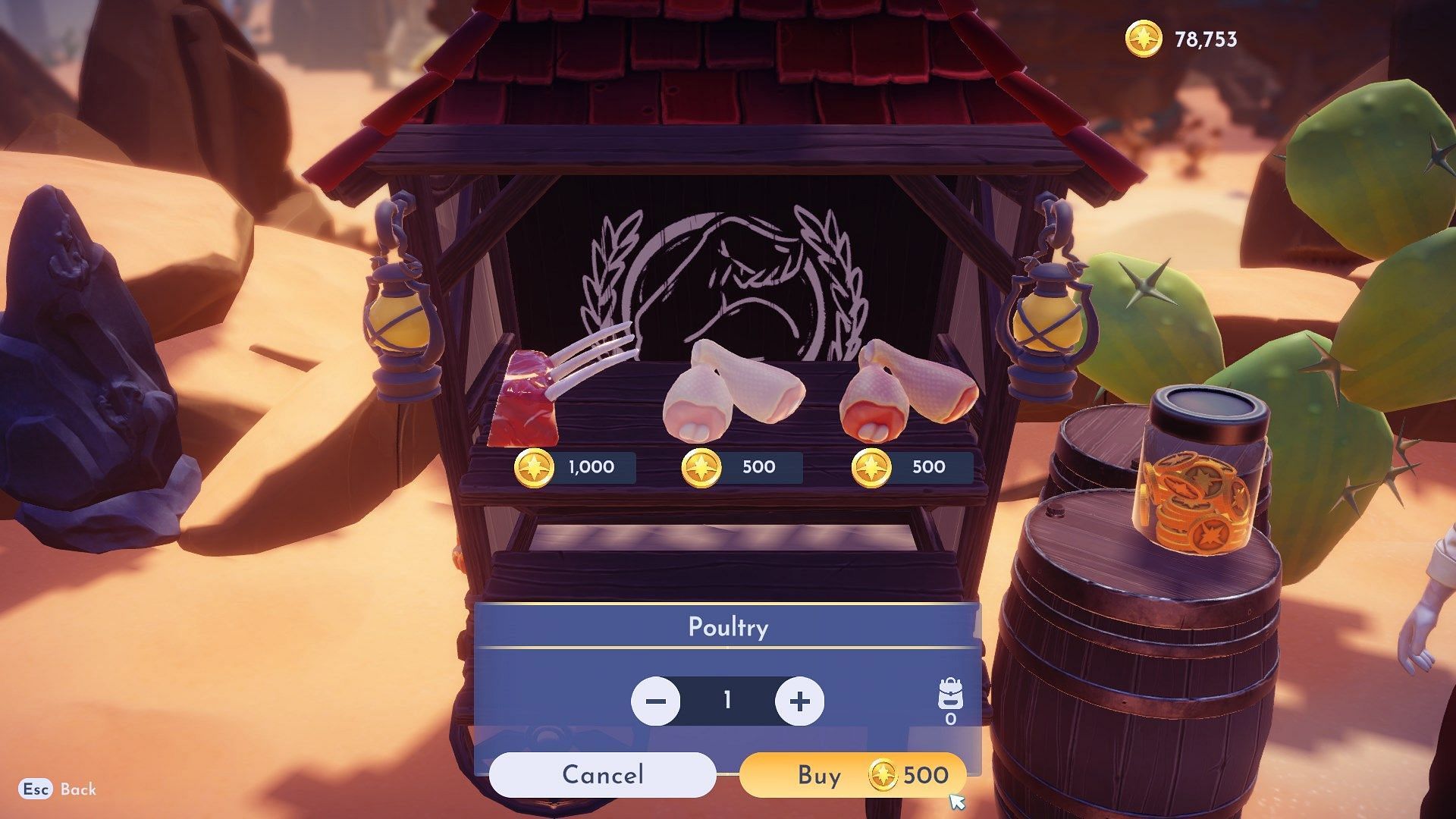 Purchase Poultry from Gaston&#039;s stall located at the Glittering Dunes (Image via Gameloft)