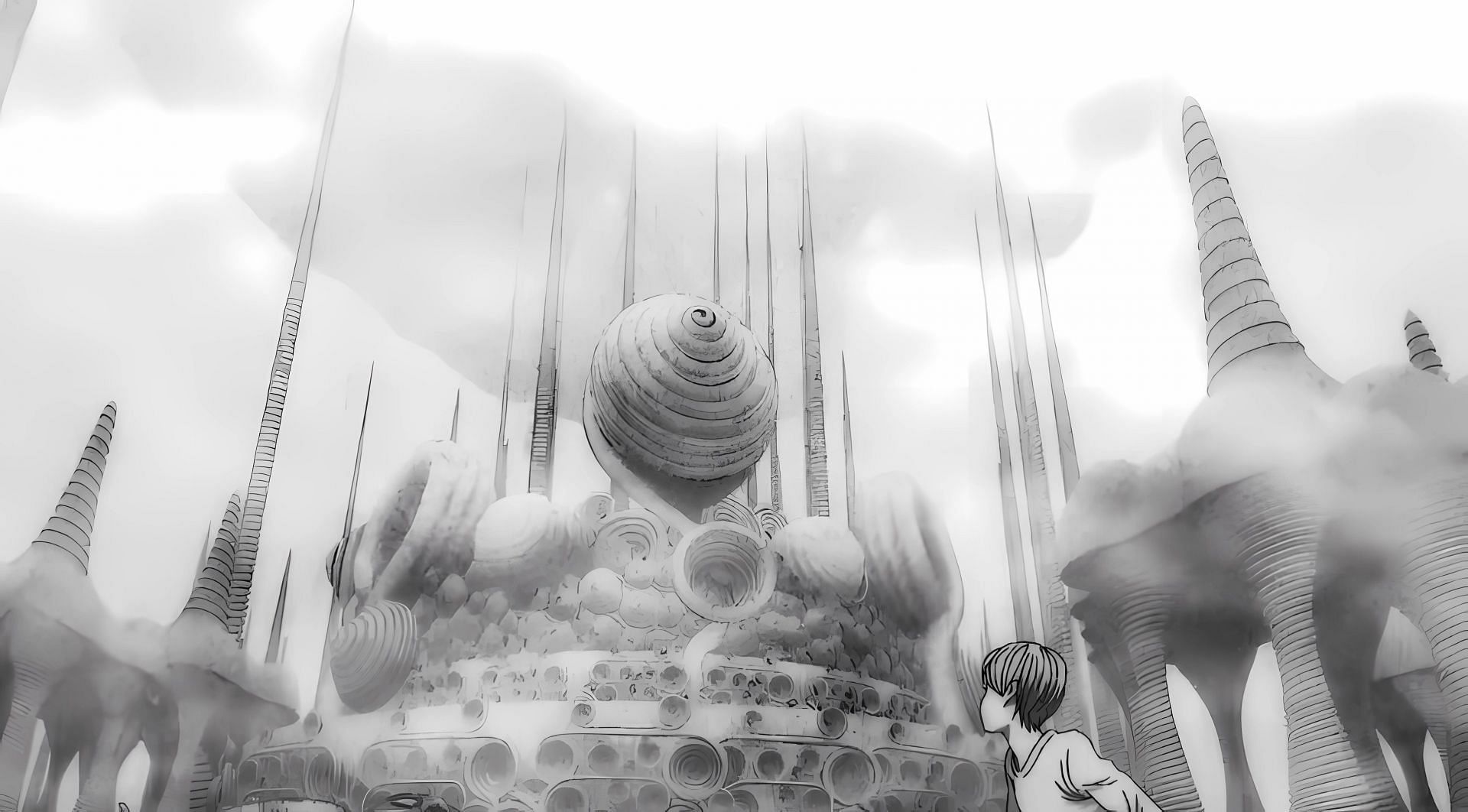 The spiral ruins as seen in Uzumaki episode 4 (Image via Adult Swim)