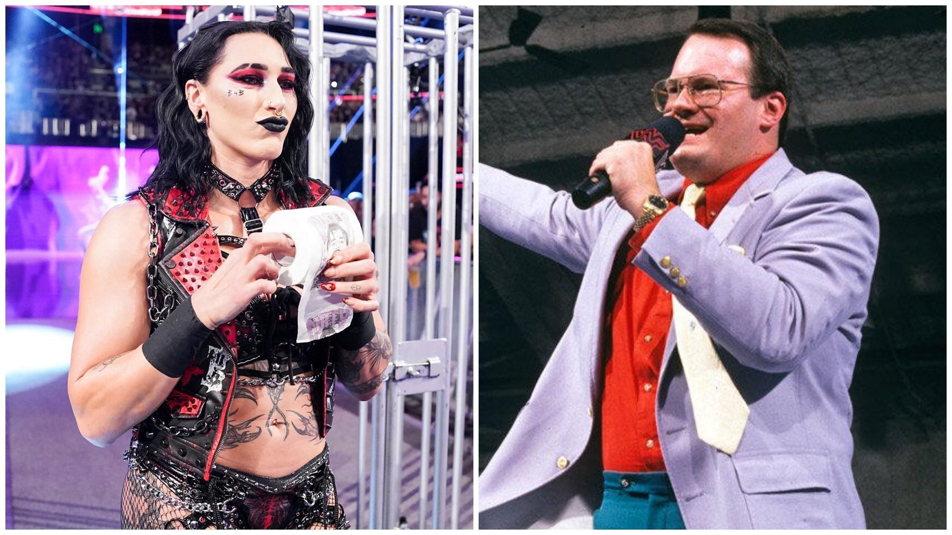 Jim Cornette praises Rhea Ripley. (Photos: WWE.com)