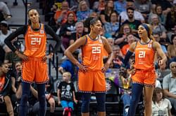 Connecticut Sun's DeWanna Bonner reacts to fiance Alyssa Thomas' Maryland Athletics Hall of Fame induction