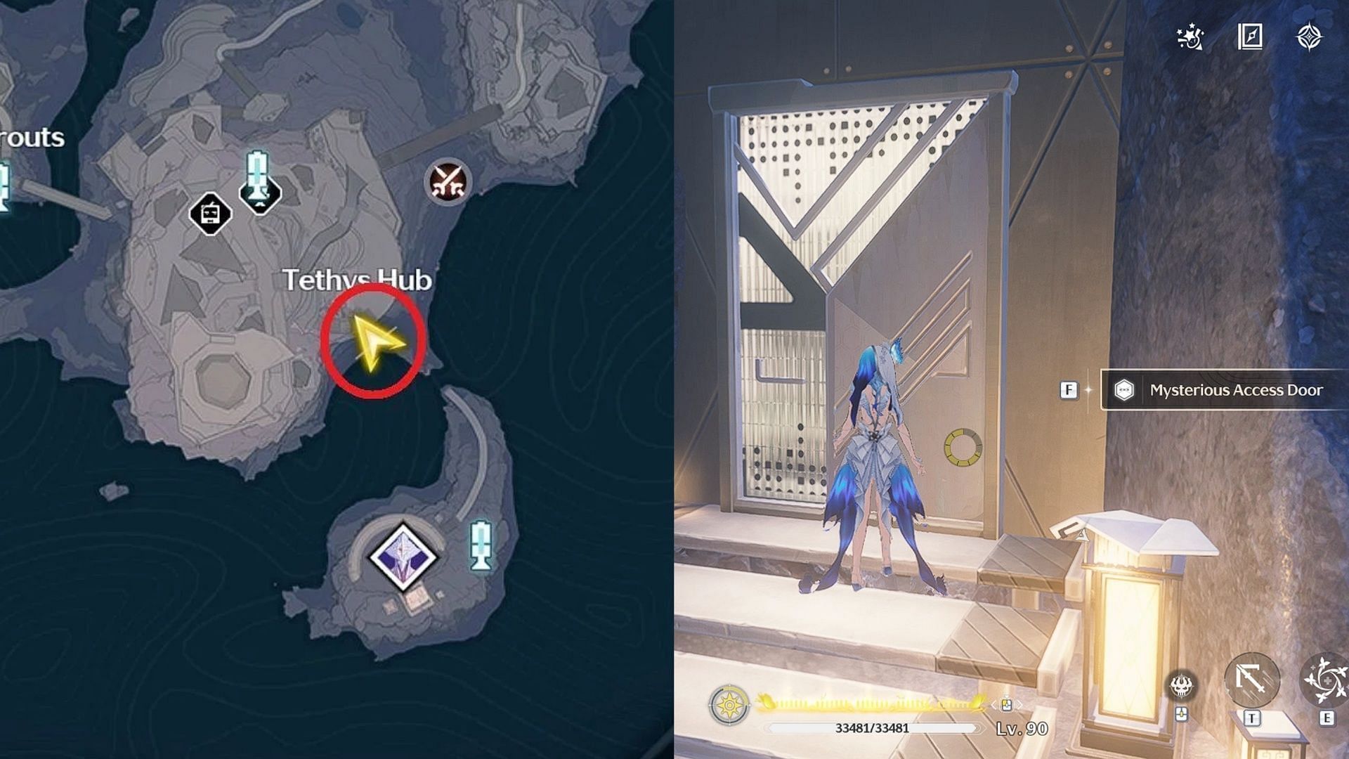 Mysterious Access Door location in Tethys Hub (Image via Kuro Games)