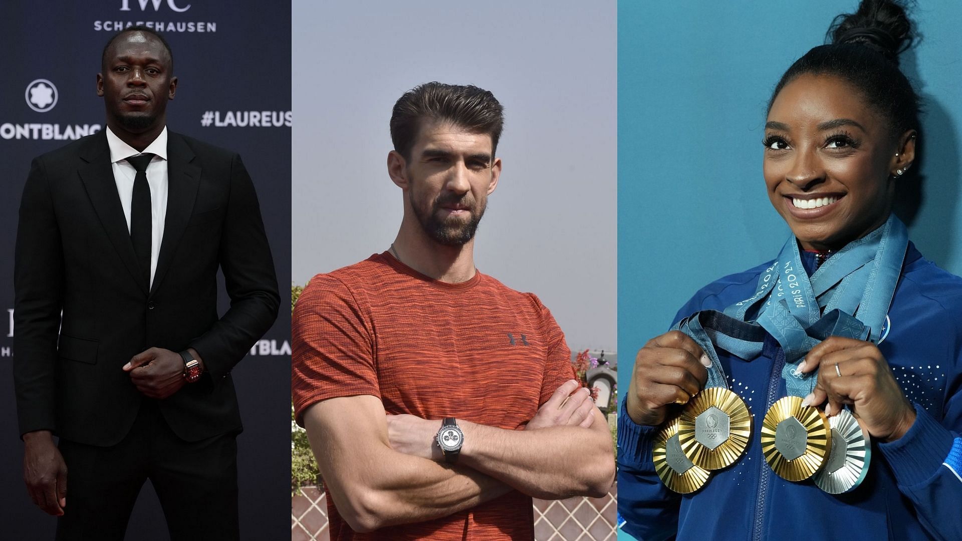 Usain Bolt, Michael Phelps, and Simone Biles (Images: All via Getty)