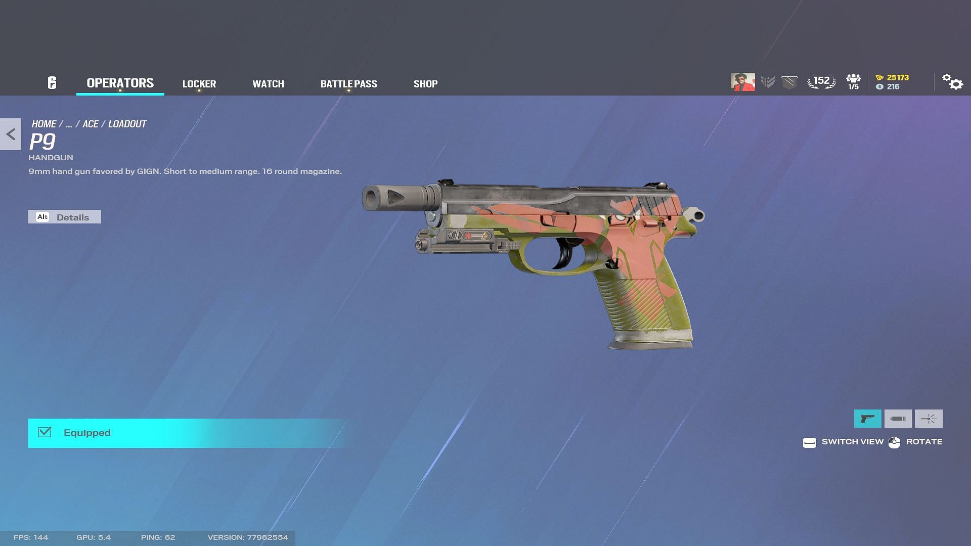 P9 pistol in R6 Siege (Image via Ubisoft)