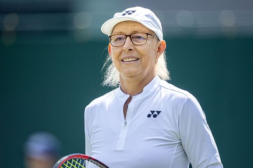 Martina Navratilova during an invitational match at the 2023 Wimbledon Championships (Source: Getty)