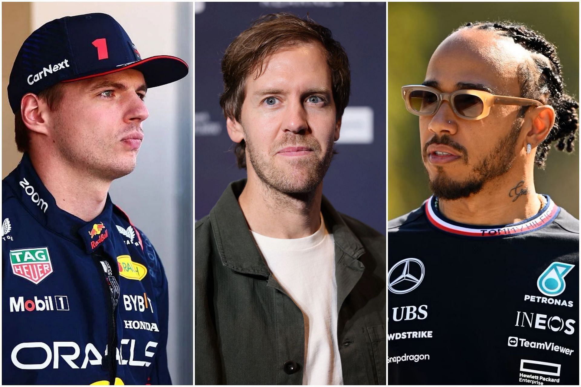 Max Verstappen (L), Sebastian Vettel (C) and Lewis Hamilton (R) (Images via Getty)