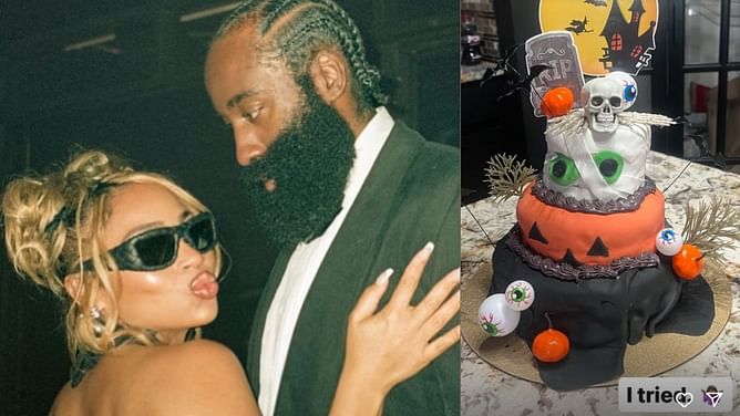PHOTOS: James Harden's GF Paije Speights whips up huge Halloween-themed birthday cake in her first attempt for son's special day