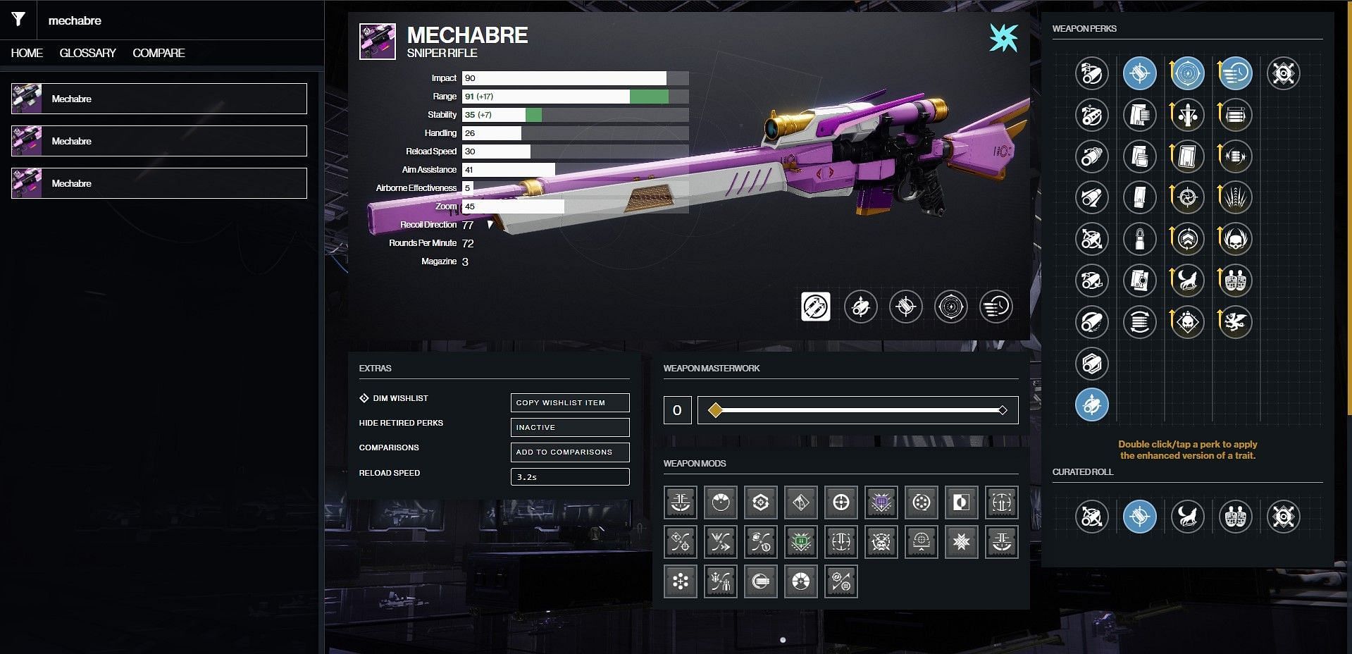 Mechabre PvP god roll (Image via Bungie/D2Gunsmith)