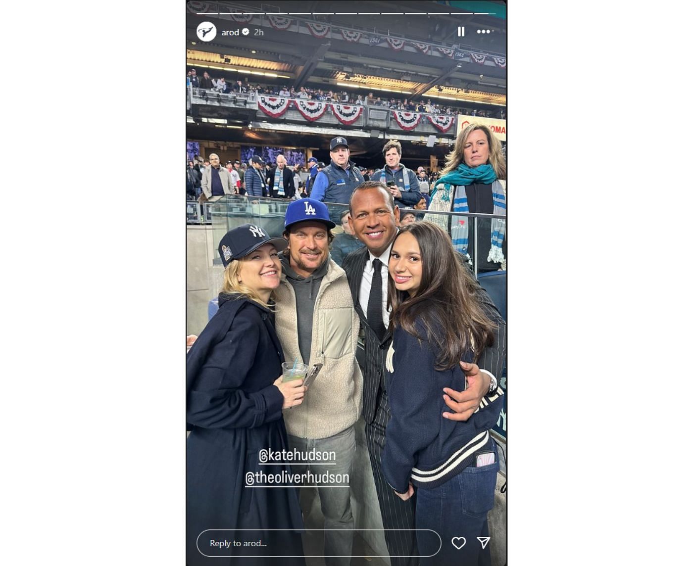 Alex Rodriguez with daughter Natasha and Kate and Oliver Hudson (source: arod/Instagram)