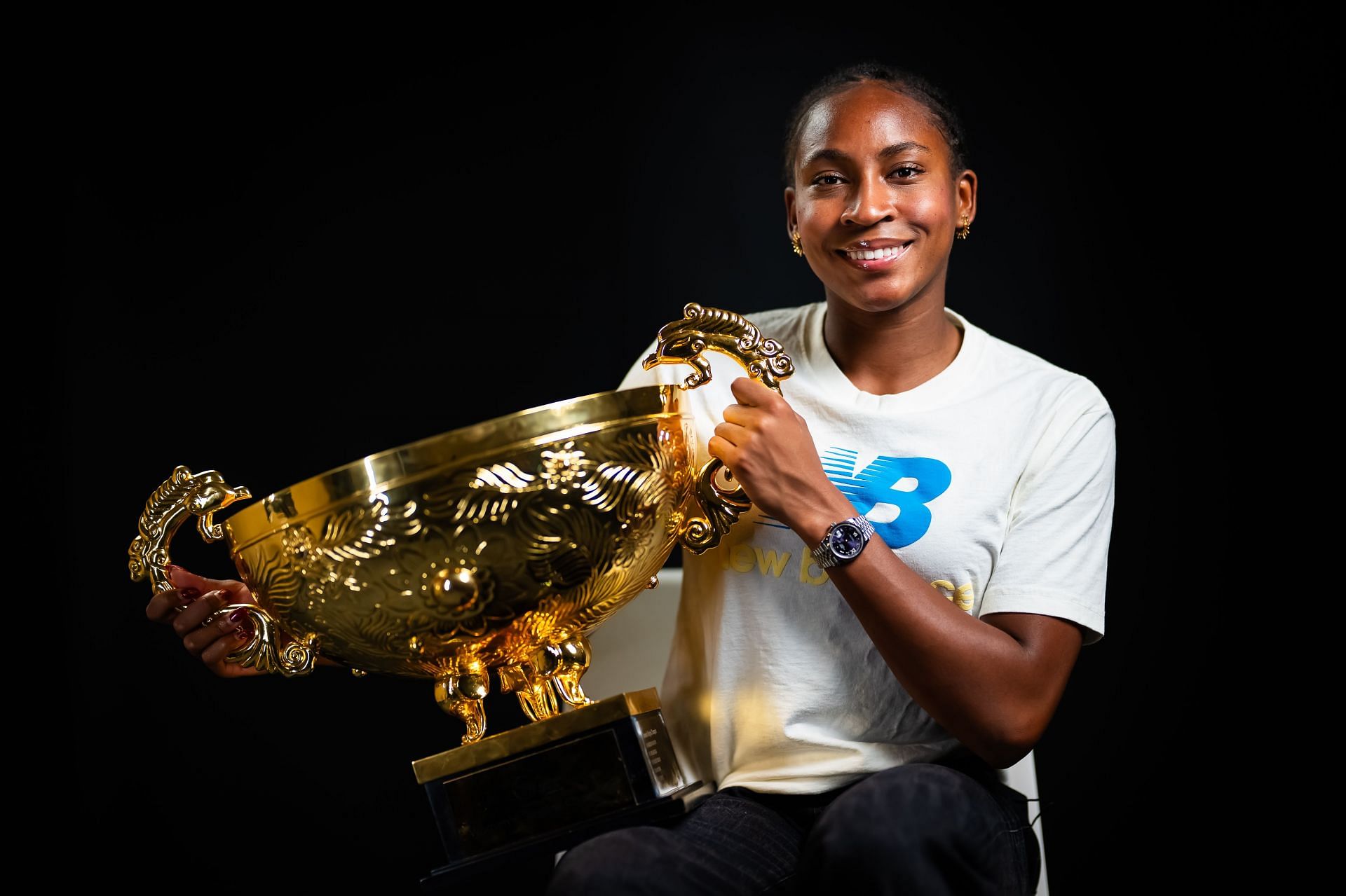 Coco Gauff with the 2024 China Open trpphy [Source: Getty]