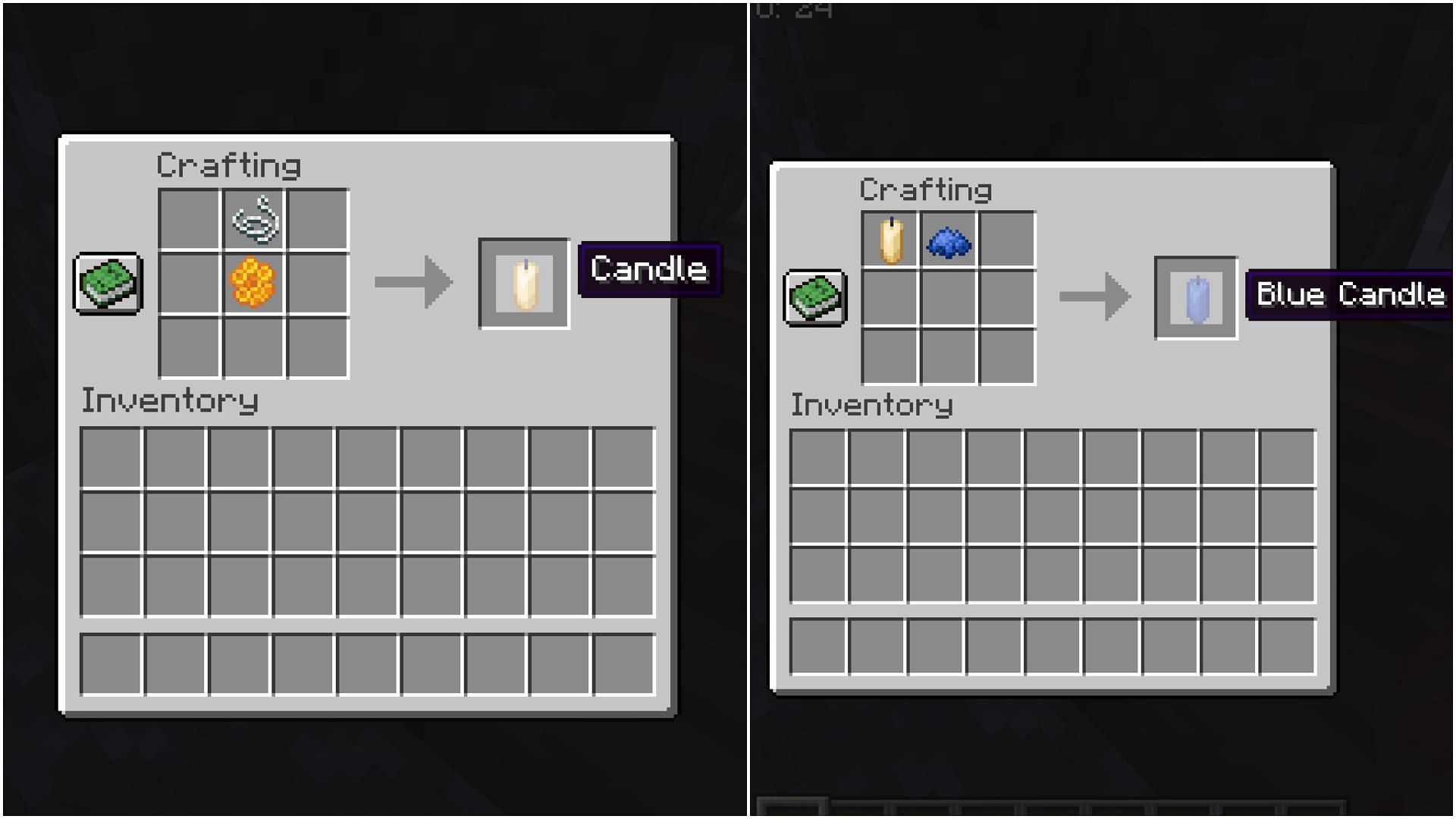 Candles crafting and dyeing recipe (Image via Mojang Studios)